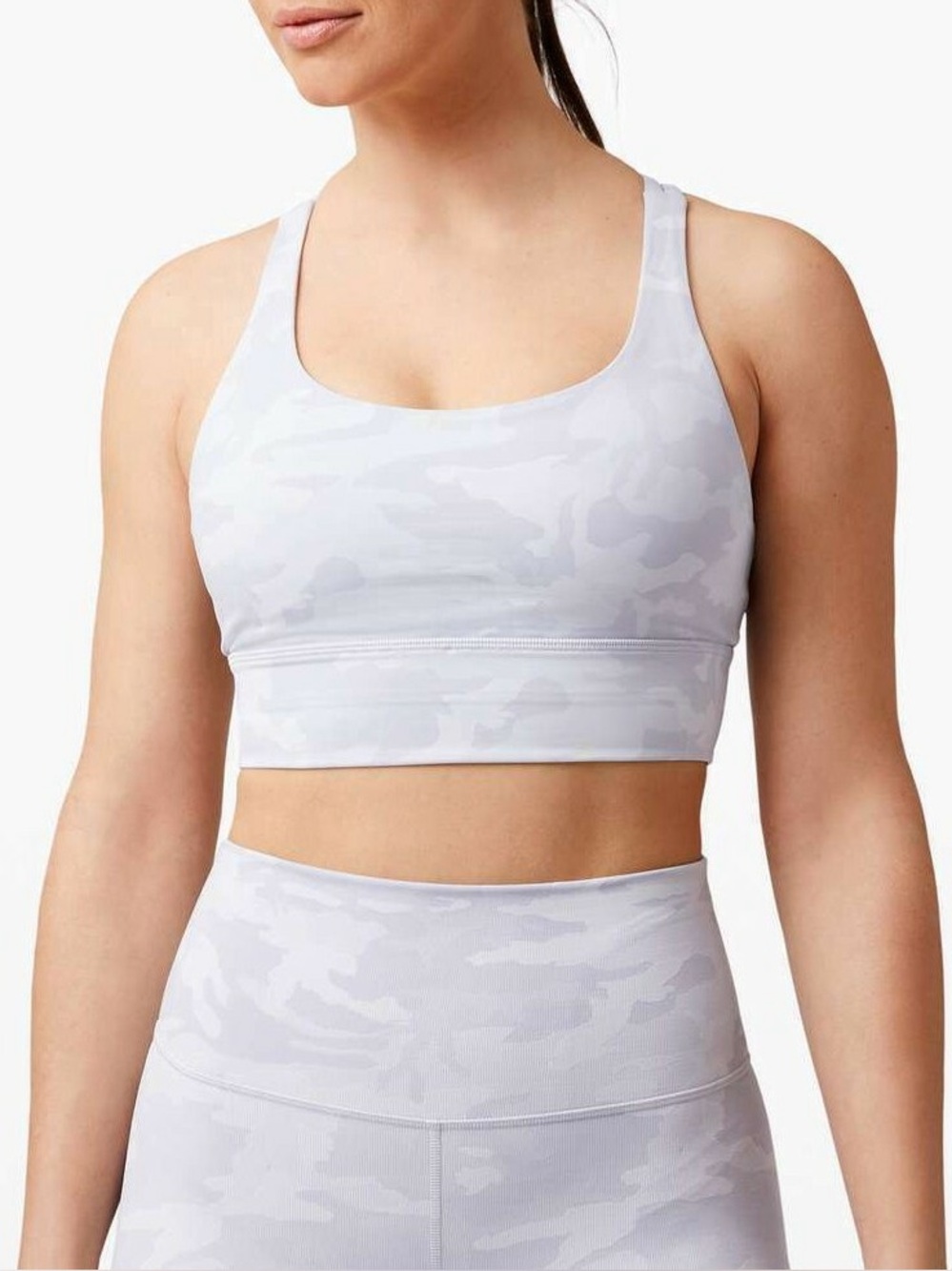 Lululemon Energy Bra Long Line Womens Size 6 Gray Camo Medium Support